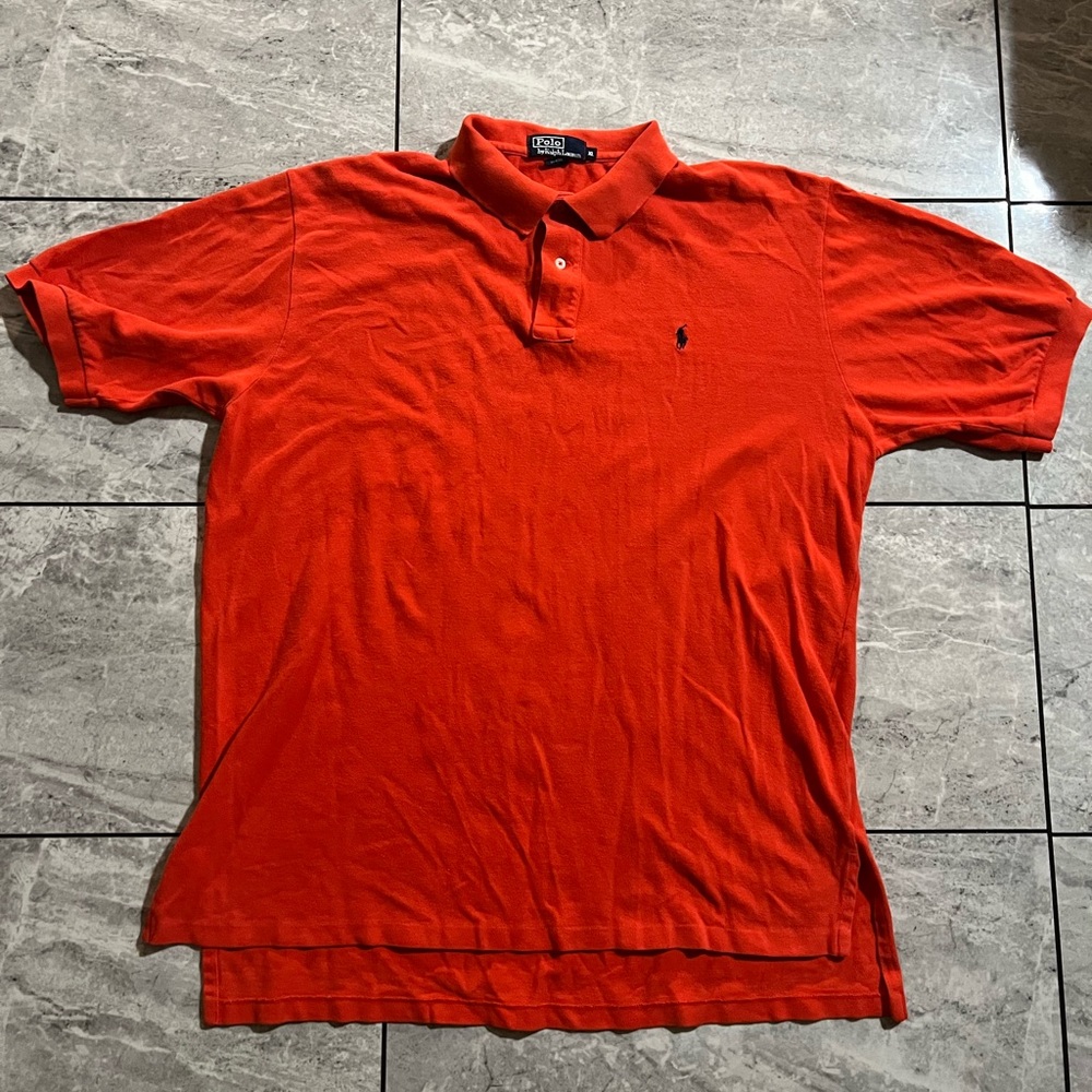 Polo Ralph Lauren Mens Orange 100%Cotton Short Sleeve Polo Shirt Logo Pony  XL
